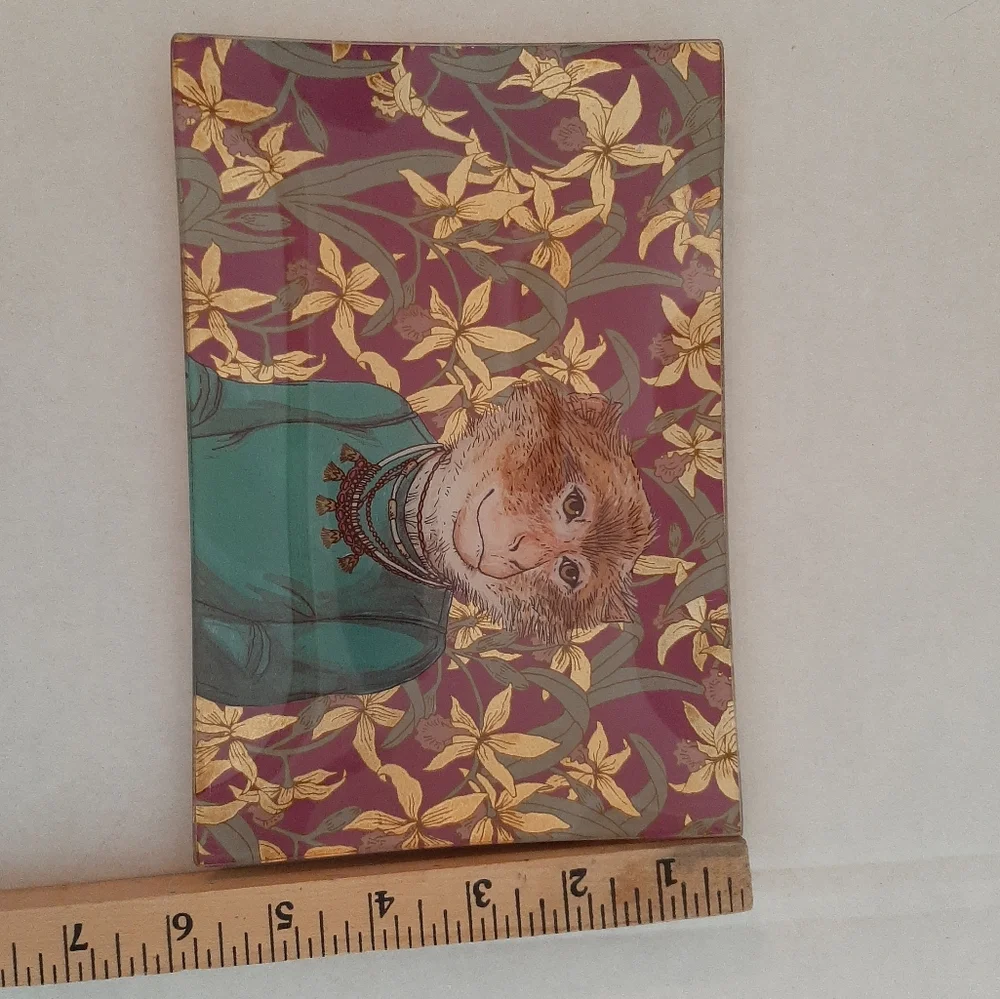 West Elm Dapper Decoupage Monkey Glass Rectangle Trinket Dish